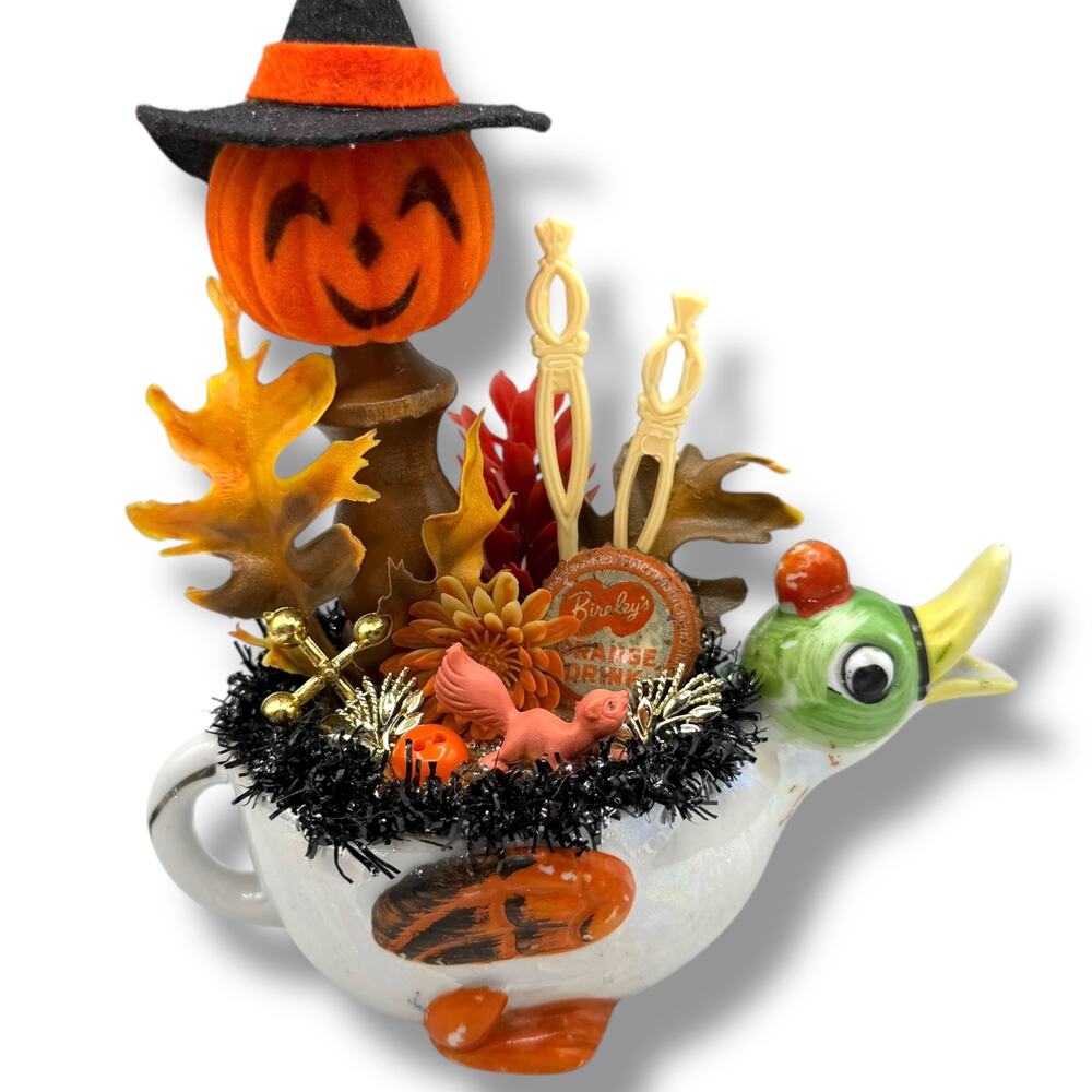 Trick or Treat Duck - Halloween Assemblage Decorative Sculpture - MCM
